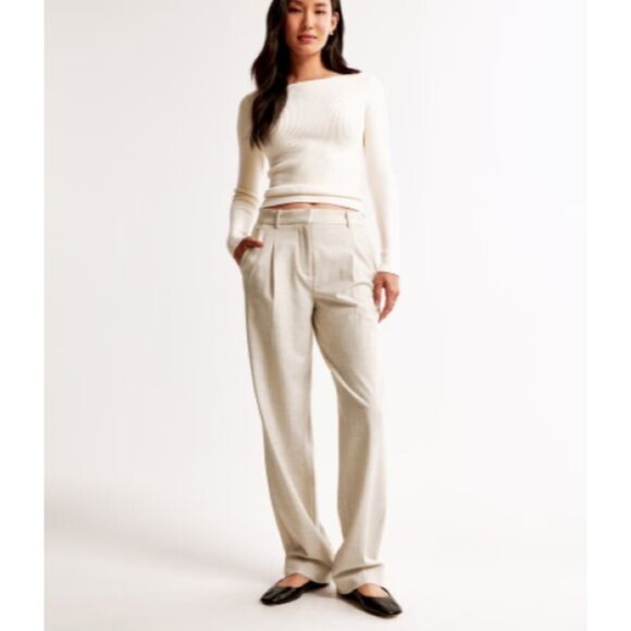 A&F Wide Leg Pants Quinn Tailored Straight Sz 16R/18R Oatmeal Office Siren - Picture 2 of 11